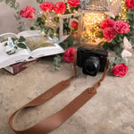 Be Still Psalm 46:10 Caramel full-grain leather camera strap, Christian scripture gift