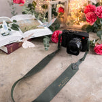 Be Still Psalm 46:10 Forest Green full-grain leather camera strap, Christian scripture gift