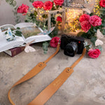 Be Still Psalm 46:10 Indian Summer full-grain leather camera strap, Christian scripture gift