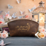 She Shall Not Be Moved Psalm 46:5 Sicilian Brown full-grain leather makeup bag, Christian scripture gift