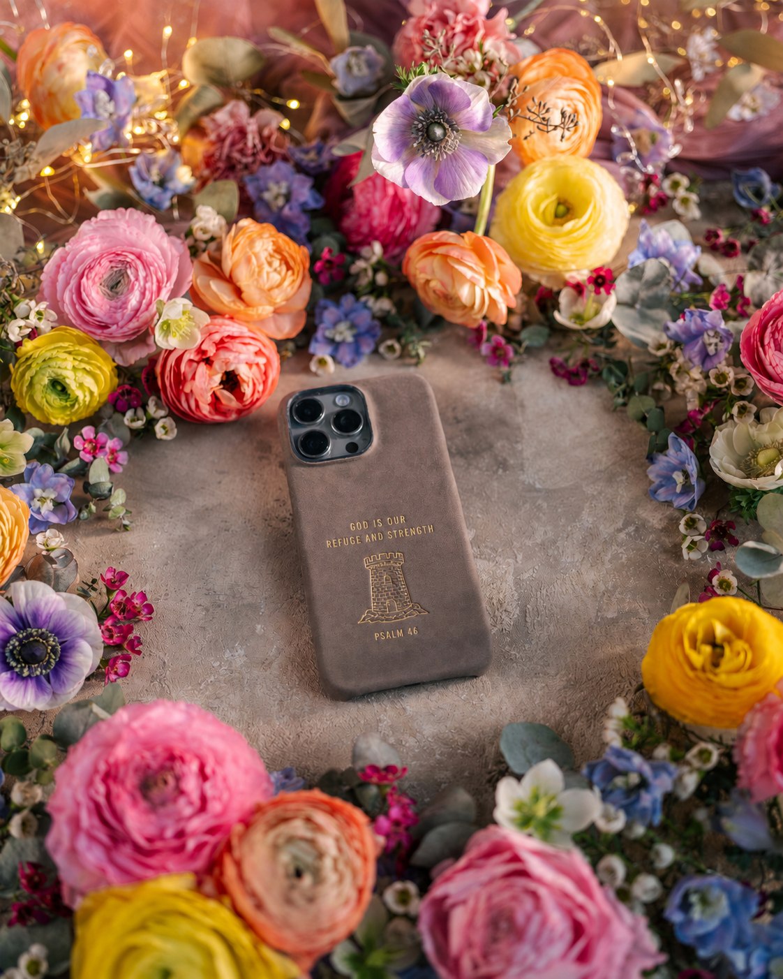 God Is Our Refuge And Strength Psalm 46 handcrafted leather iPhone case, Christian scripture gift