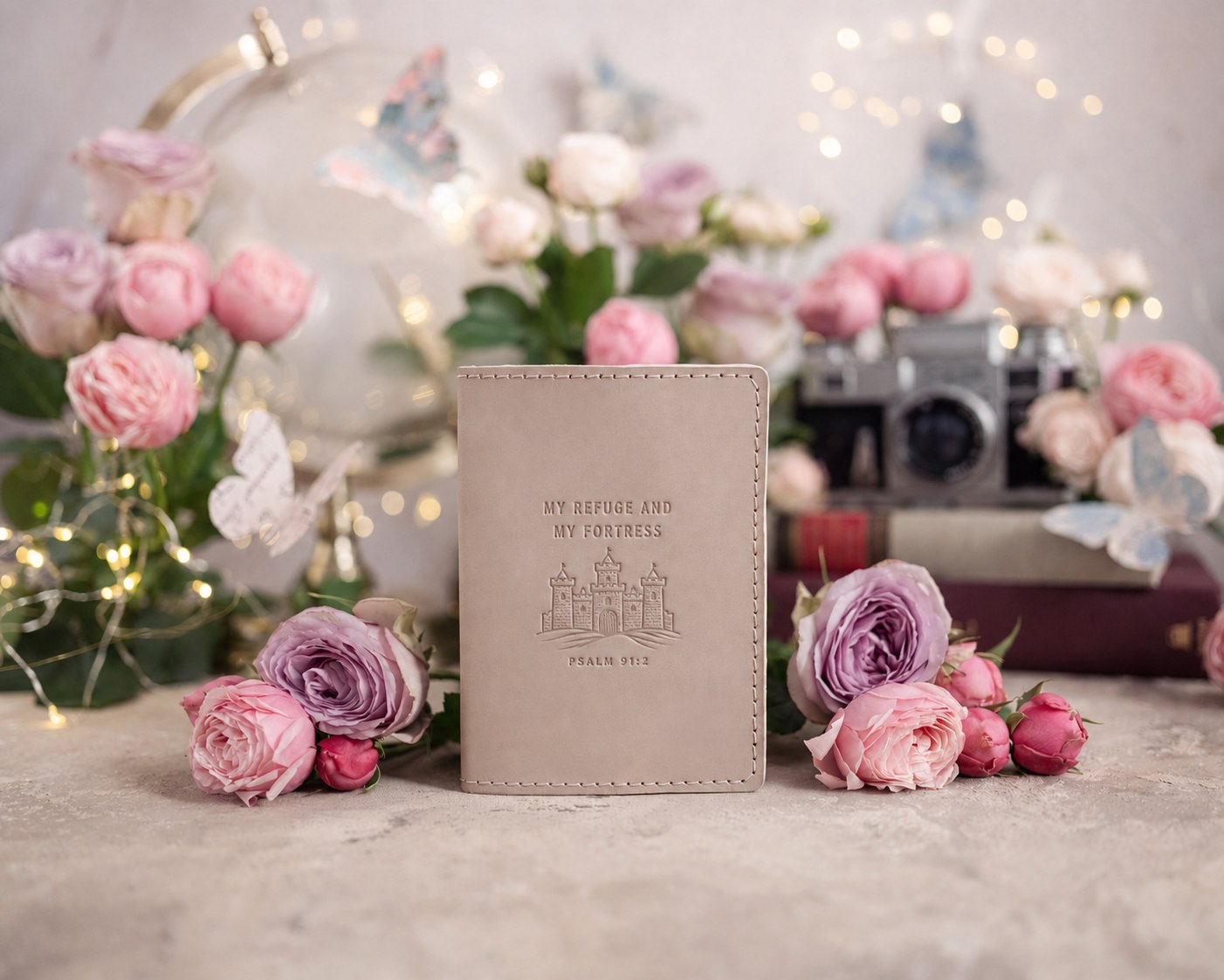 My Refuge And My Fortress Psalm 91:2 full-grain leather passport cover, Christian scripture gift
