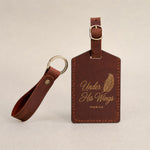 Under His Wings Psalm 91:4 Arizona full-grain leather luggage tag, Christian scripture gift