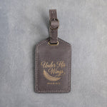 Under His Wings Psalm 91:4 Country Gray full-grain leather luggage tag, Christian scripture gift
