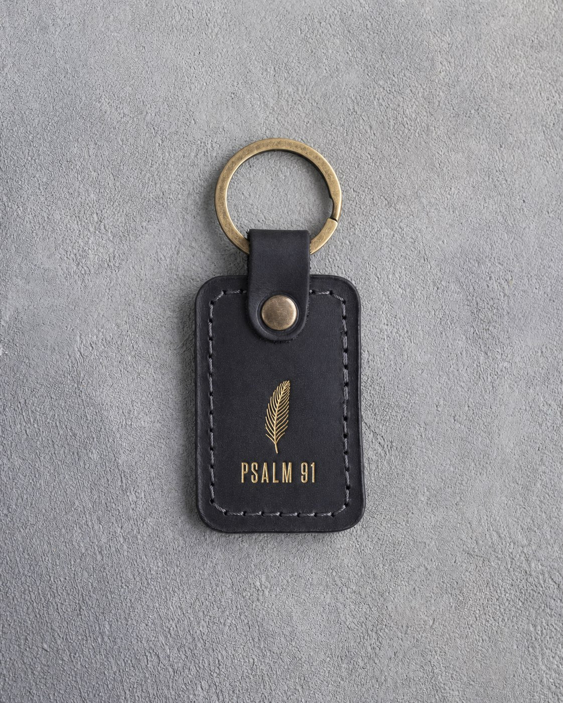 Psalm 91 Black handcrafted leather keychain, Christian scripture gift