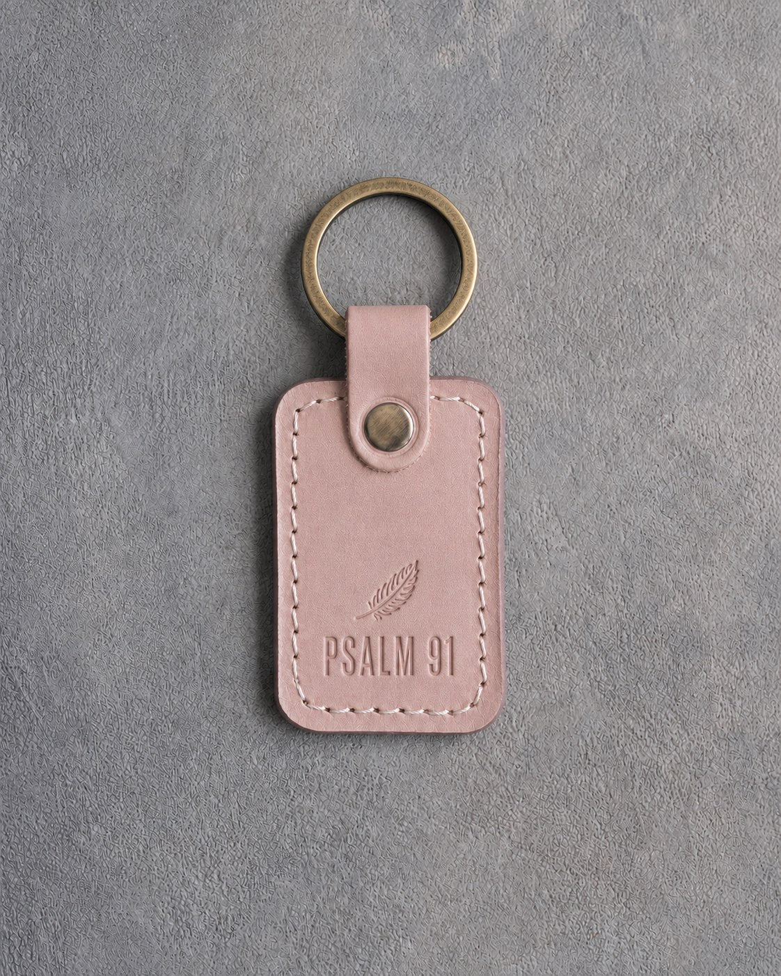 Psalm 91 Blush handcrafted leather keychain, Christian scripture gift