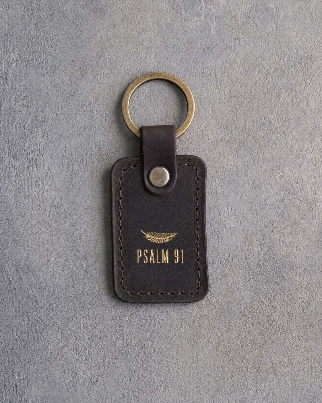 Psalm 91 Dark Espresso handcrafted leather keychain, Christian scripture gift