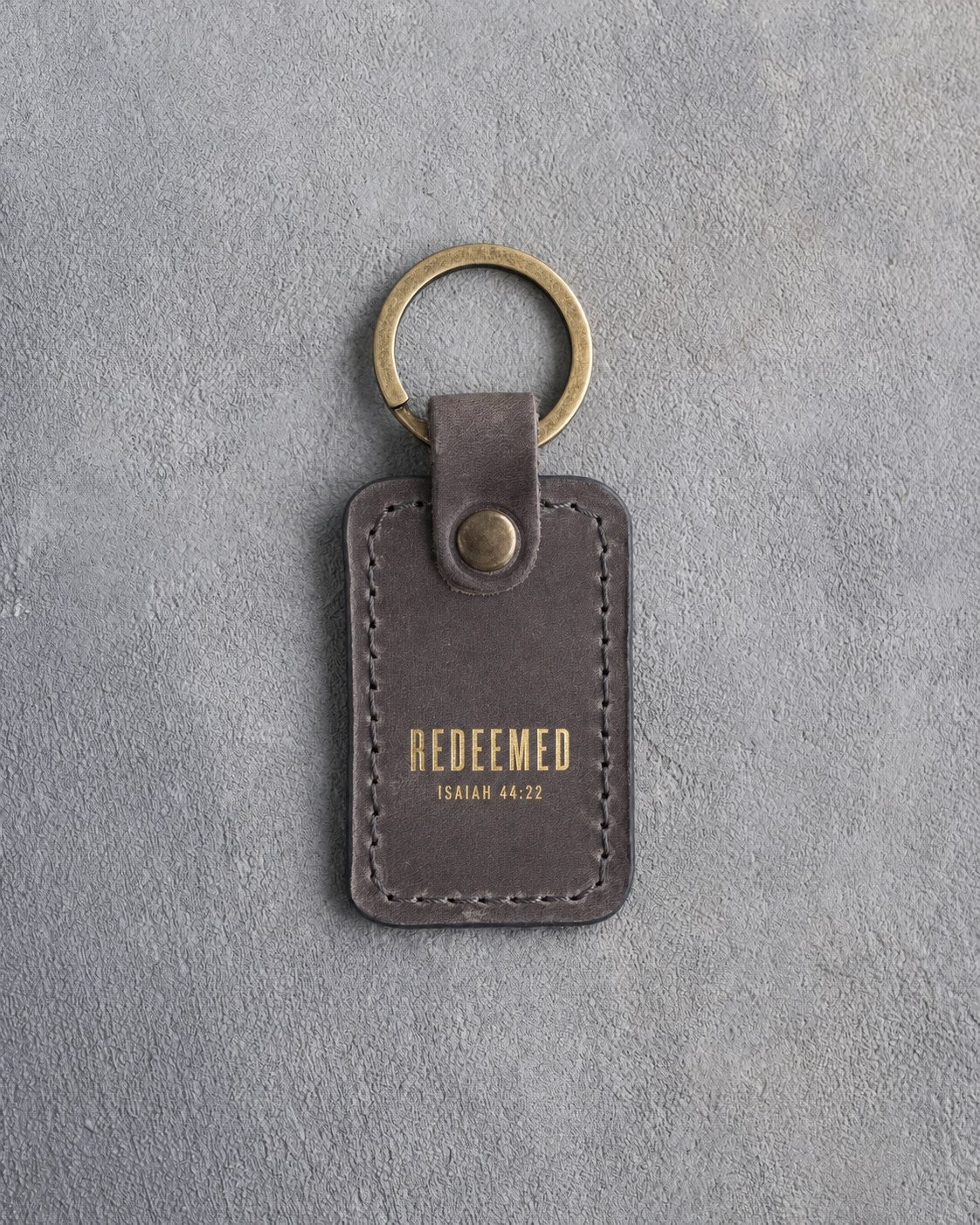 Redeemed Isaiah 44:22 Country Gray handcrafted leather keychain, Christian scripture gift
