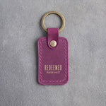 Redeemed Isaiah 44:22 Fuchsia handcrafted leather keychain, Christian scripture gift