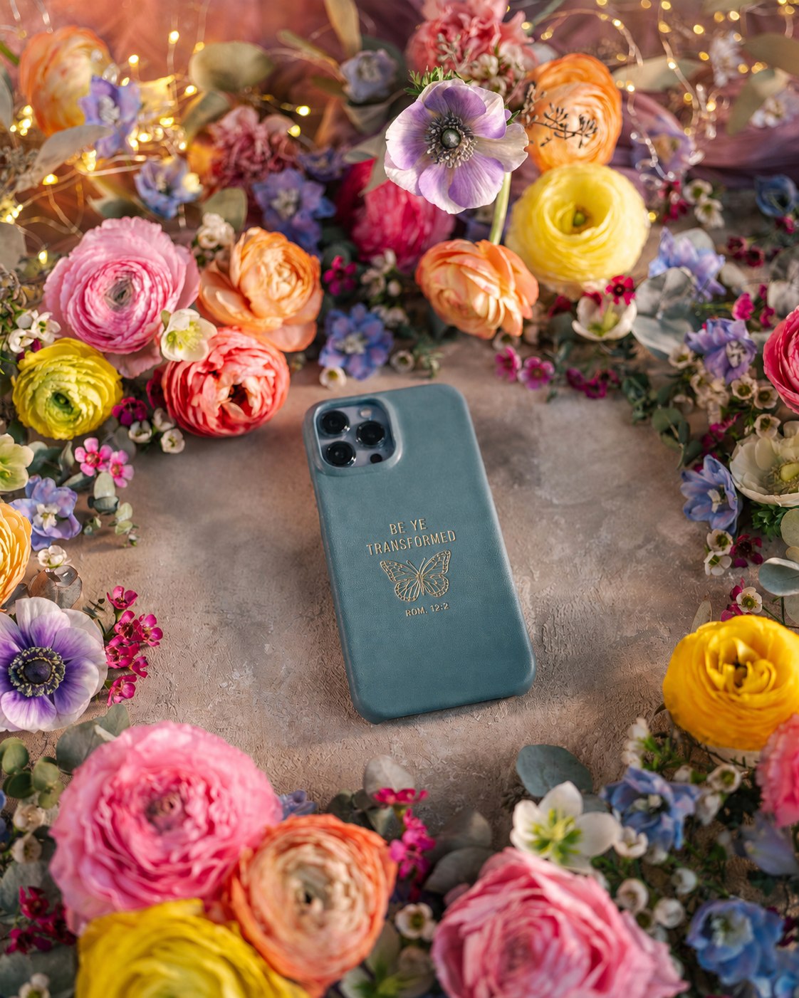 Be Ye Transformed Rom. 12:2 handcrafted leather iPhone case, Christian scripture gift