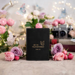 Be Ye Transformed Rom. 12:2 Black full-grain leather passport cover, Christian scripture gift