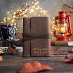 Rom. 8:28 handcrafted leather journal, Christian scripture gift