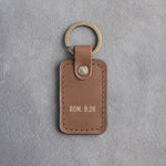 Rom. 8:28 Caramel handcrafted leather keychain, Christian scripture gift
