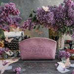 Rom. 8:28 full-grain leather makeup bag, Christian scripture gift
