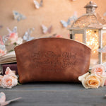 Rom. 8:28 Arizona full-grain leather makeup bag, Christian scripture gift