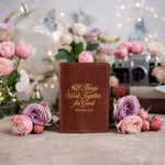 Rom. 8:28 Arizona full-grain leather passport cover, Christian scripture gift