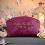 Whither Thou Goest, I Will Go Ruth 1:16 Fuchsia full-grain leather makeup bag, Christian scripture gift