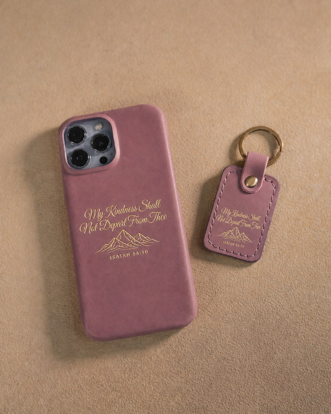 My Kindness Shall Not Depart From Thee Isaiah 54:10 handcrafted leather iPhone case, Christian scripture gift