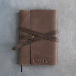 Sicilian Brown leather journal, Medium size, front with a debossed name