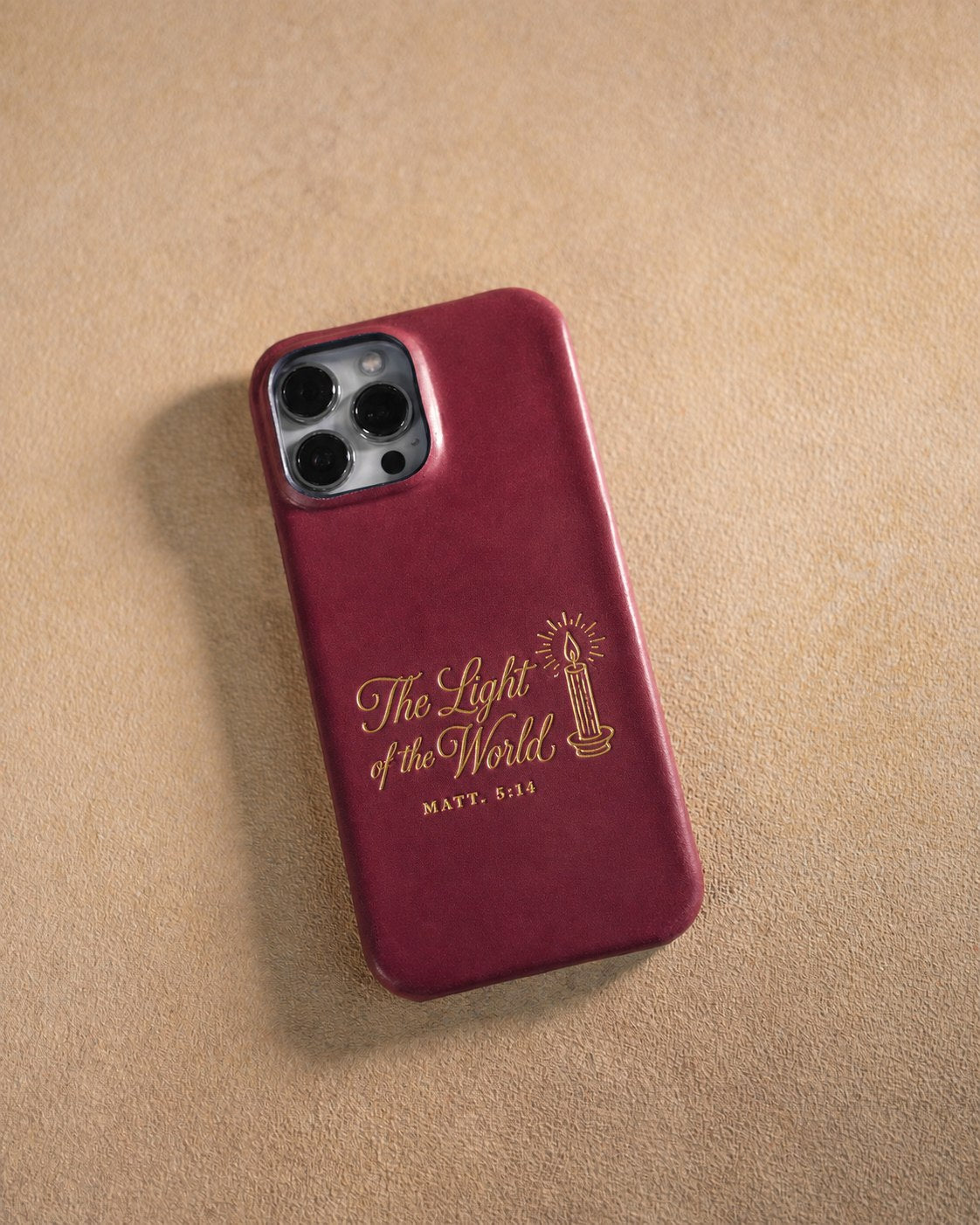 The Light Of The World Matt. 5:14 handcrafted leather iPhone case, Christian scripture gift