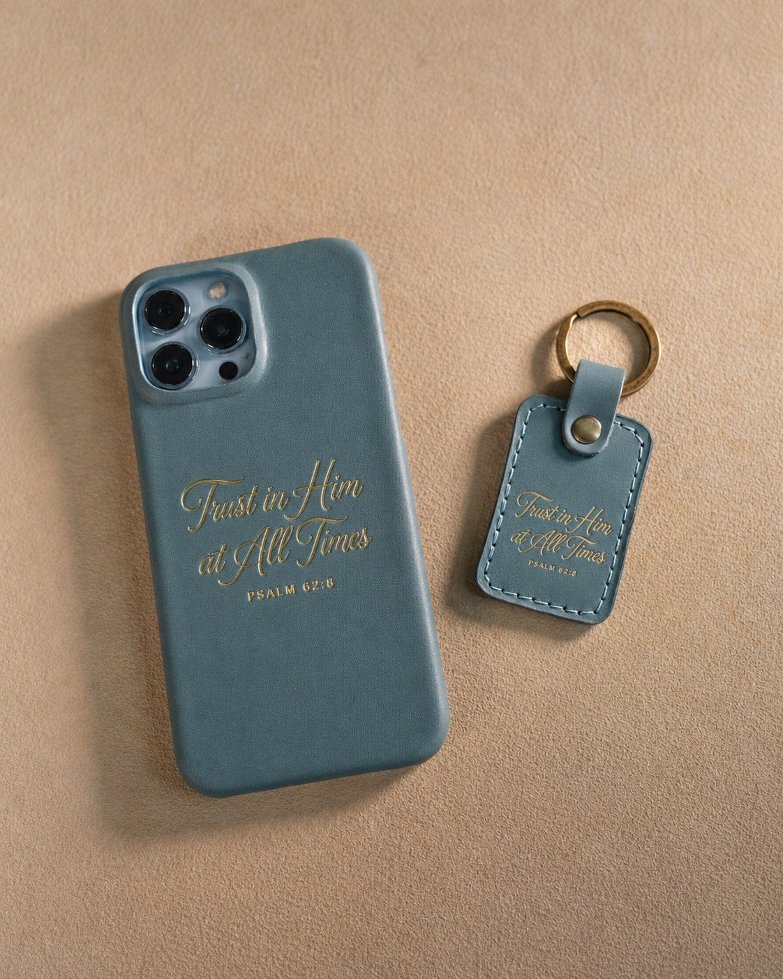 Trust In Him At All Times Psalm 62:8 handcrafted leather iPhone case, Christian scripture gift