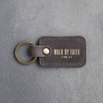 Walk By Faith 2 Cor. 5:7 Country Gray handcrafted leather keychain, Christian scripture gift