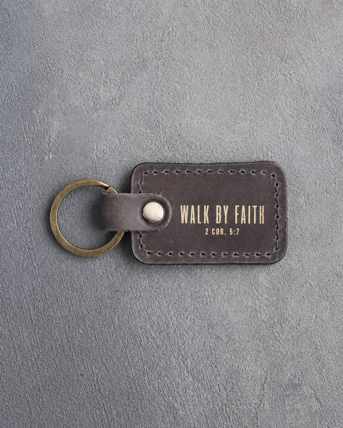 Walk By Faith 2 Cor. 5:7 Country Gray handcrafted leather keychain, Christian scripture gift