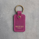 Walk By Faith 2 Cor. 5:7 Fuchsia handcrafted leather keychain, Christian scripture gift