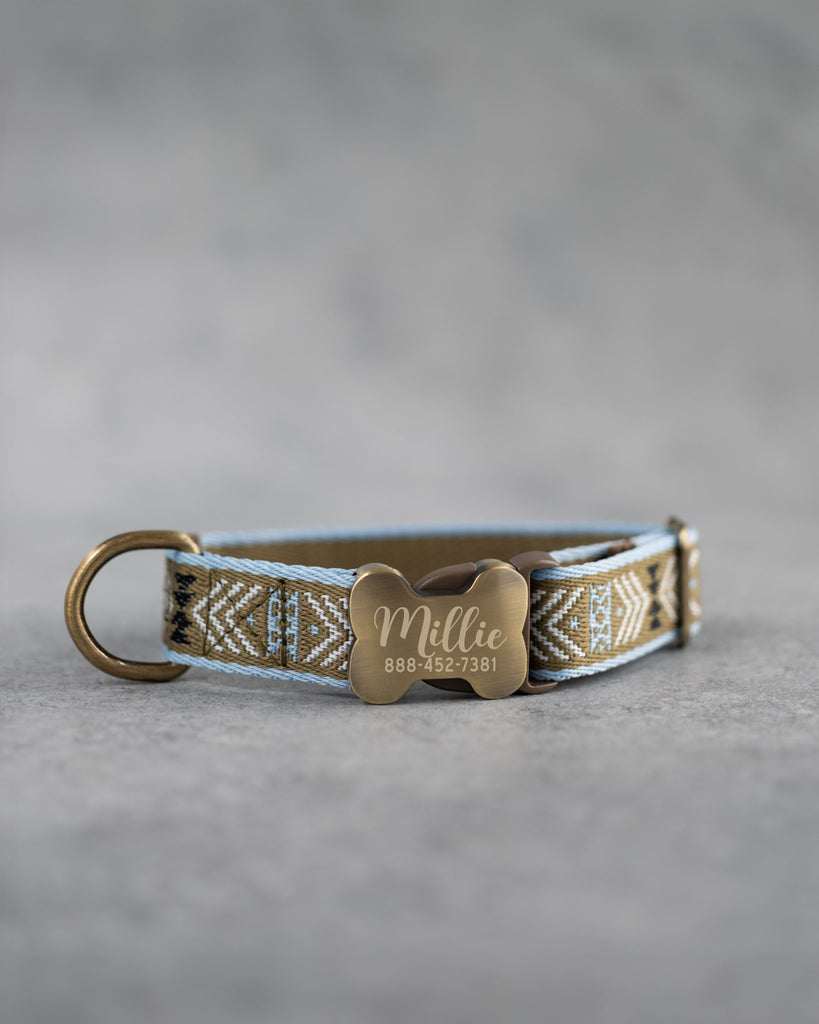 Engraved dog collar in variety of webbing designs