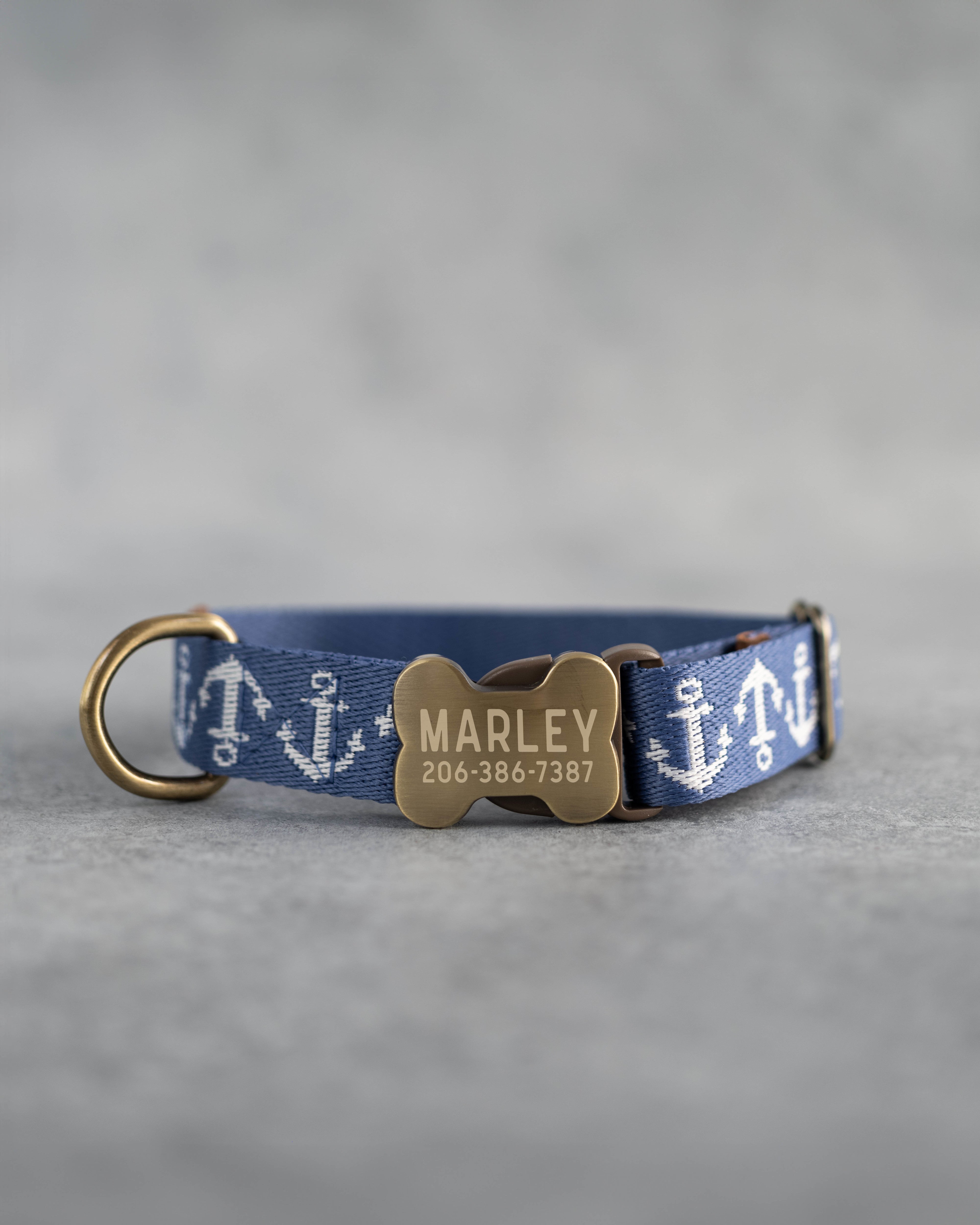 Webbing dog collar nautical blue