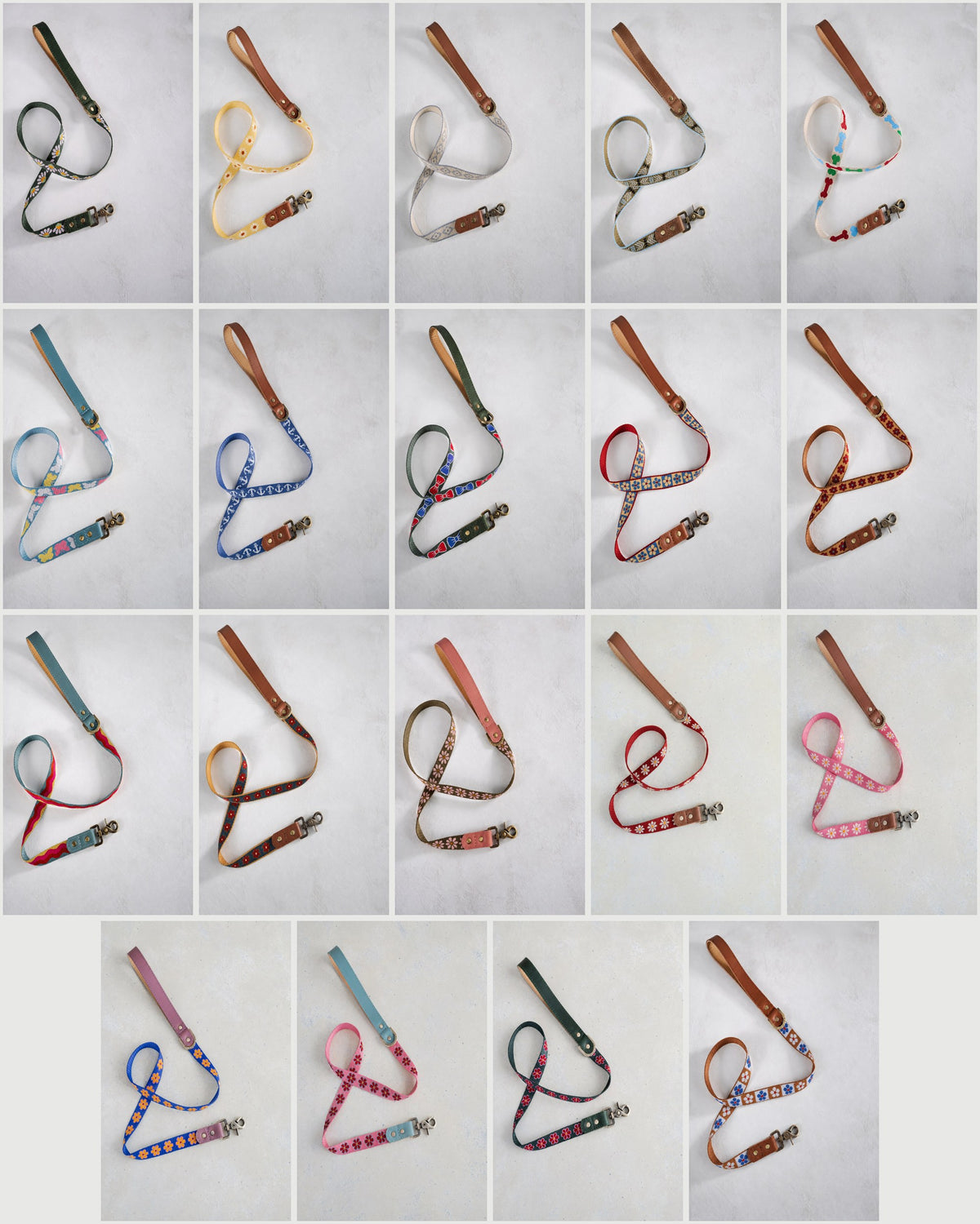 All 19 woven webbing dog leash designs with leather handles