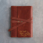 He Will Rejoice Over Thee Zeph. 3:17 handcrafted leather journal, Christian scripture gift