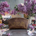 He Will Rejoice Over Thee Zeph. 3:17 Sicilian Brown full-grain leather makeup bag, Christian scripture gift