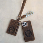 Webbing keychain on a leather card holder, the keychain that comes with the Simple Set