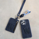 Webbing keychain on a leather card holder, the keychain that comes with the Simple Set