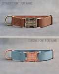 Engraved leather dog collar with name patch