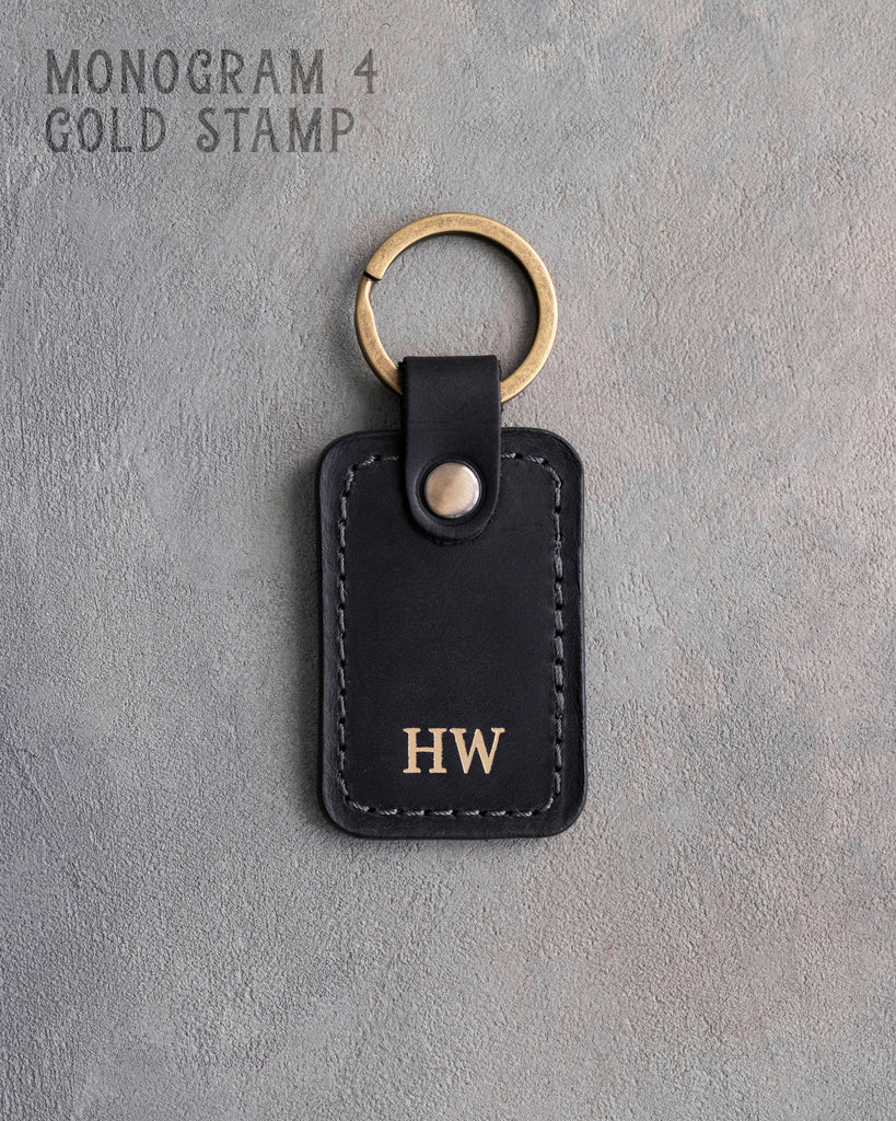 Personalized Leather Keychain in Black Leather