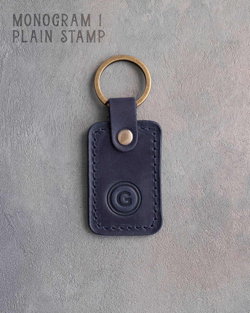 Personalized Leather Keychain in Blueberry Leather