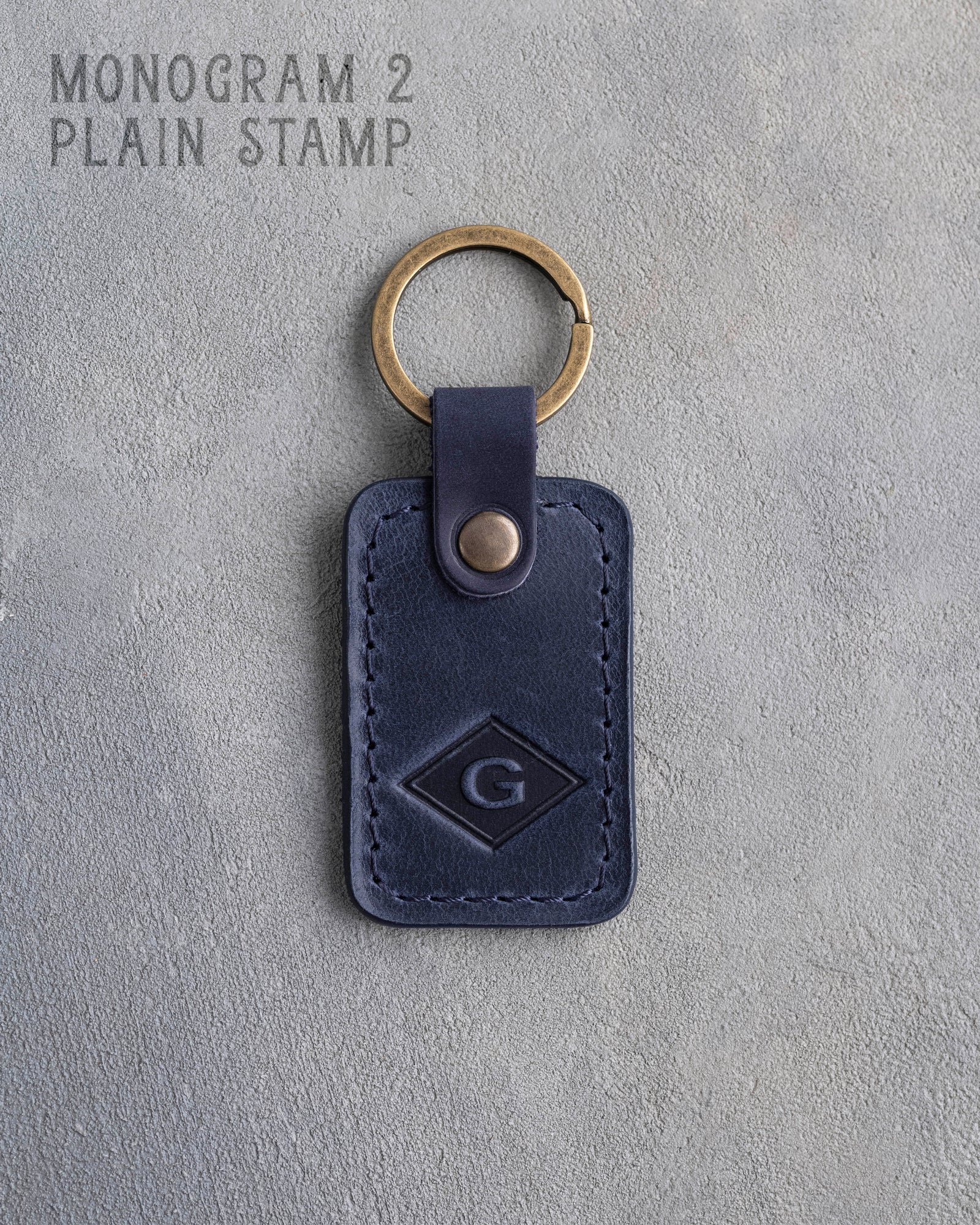 Personalized Leather Keychain in Blueberry Leather