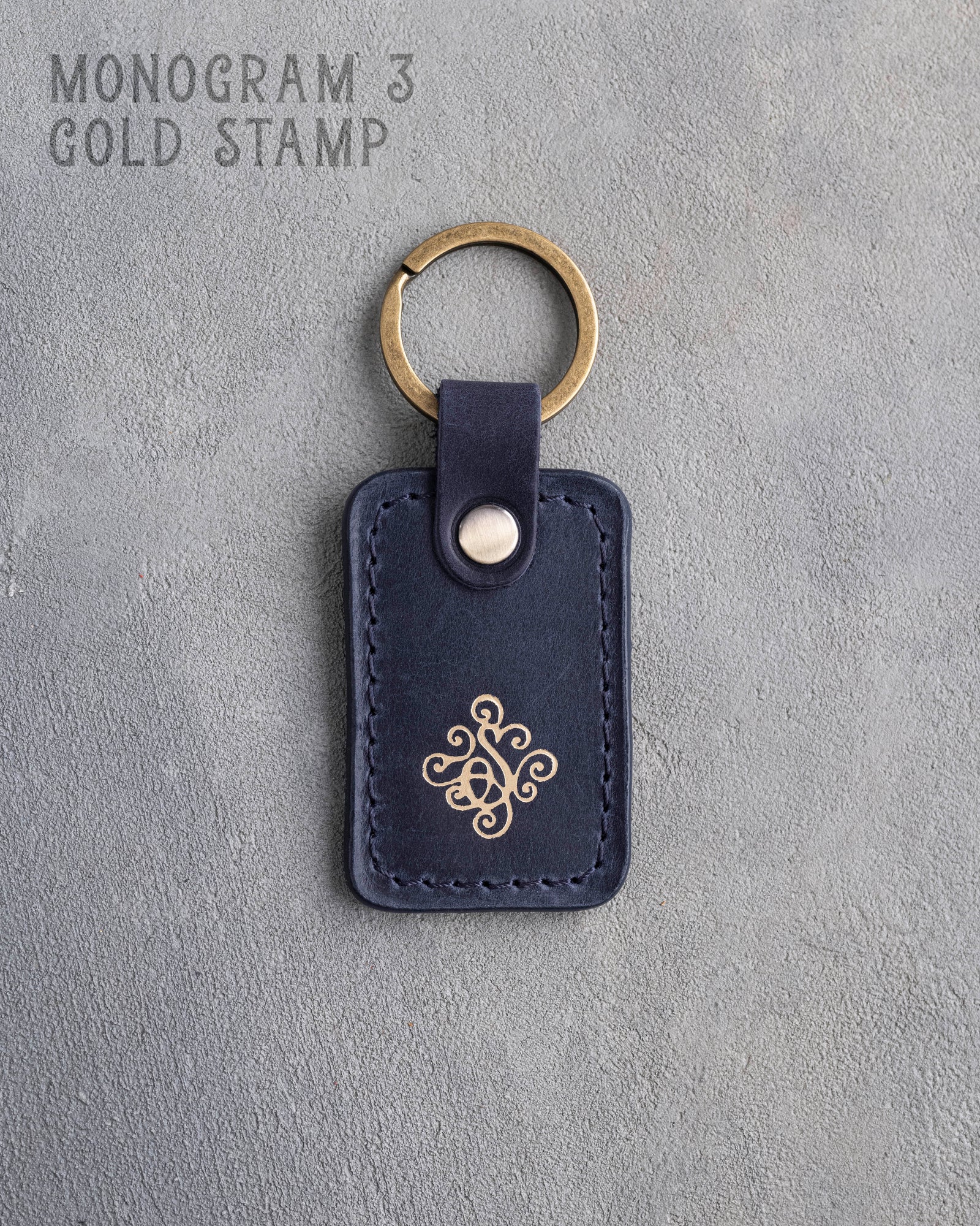 Personalized Leather Keychain in Blueberry Leather