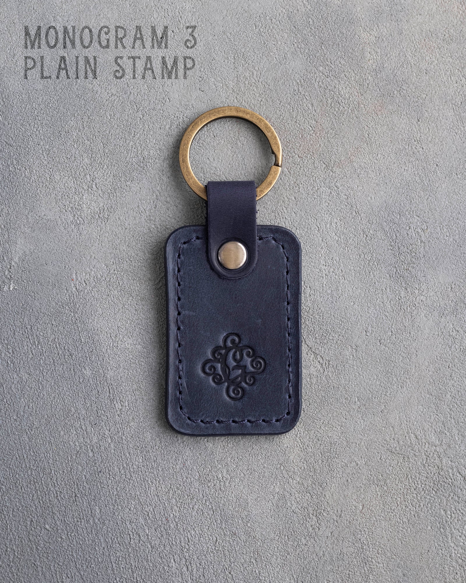 Personalized Leather Keychain in Blueberry Leather