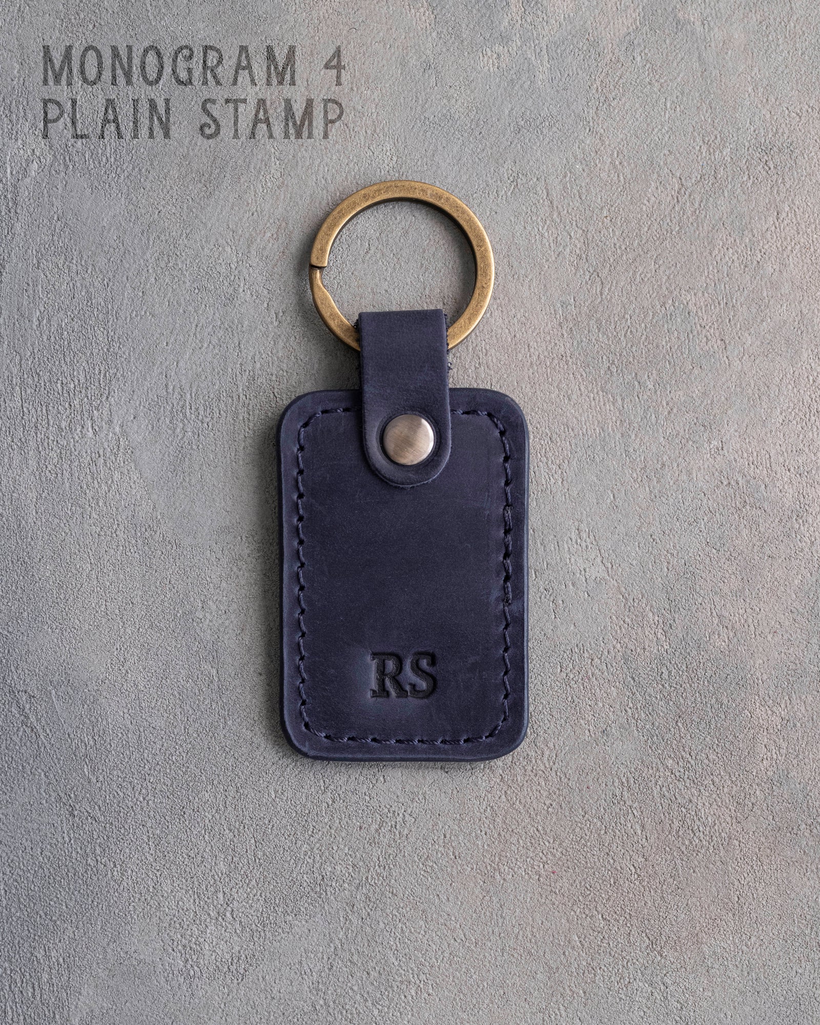 Personalized Leather Keychain in Blueberry Leather