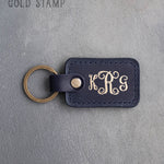 Personalized Leather Keychain in Blueberry Leather