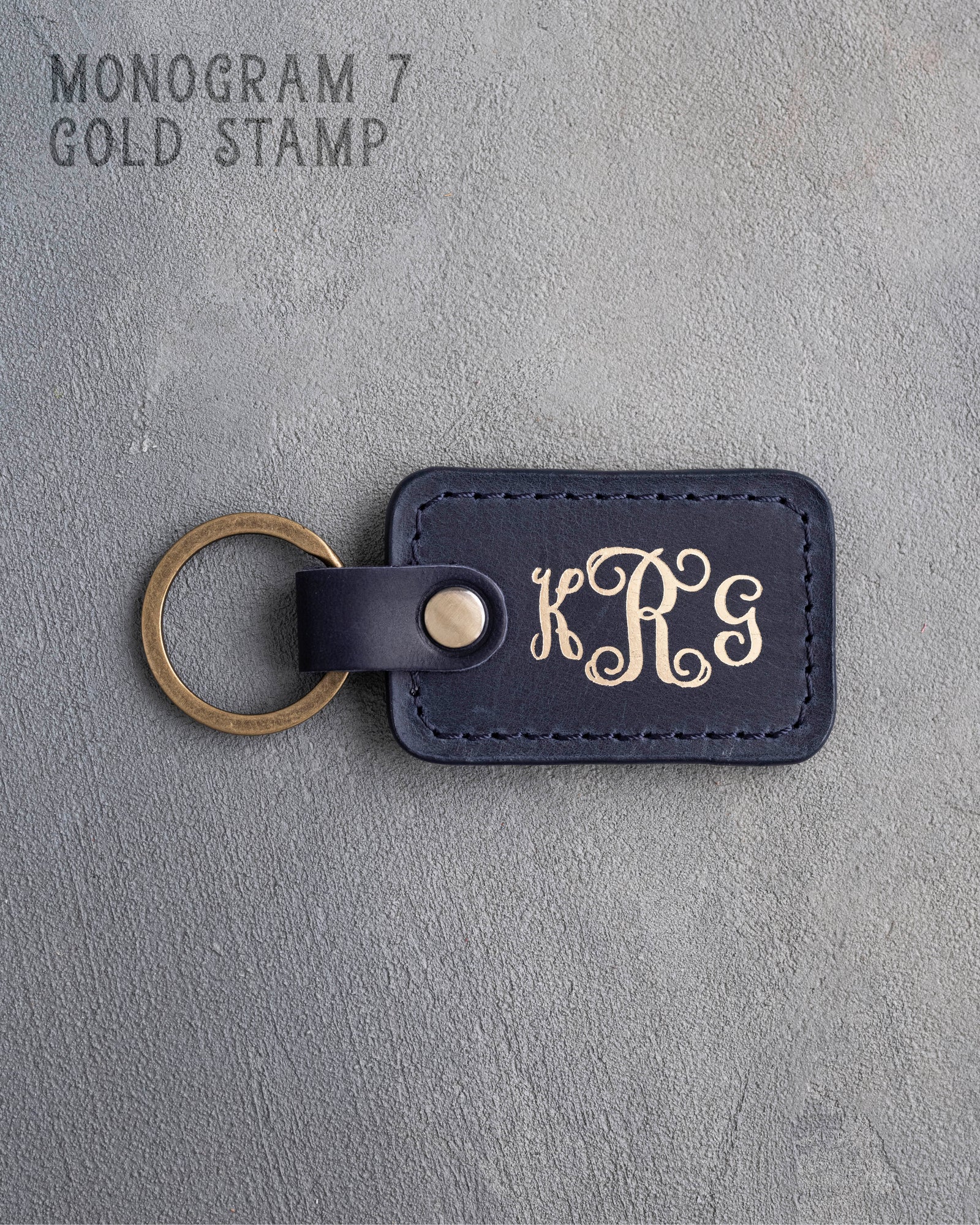 Personalized Leather Keychain in Blueberry Leather