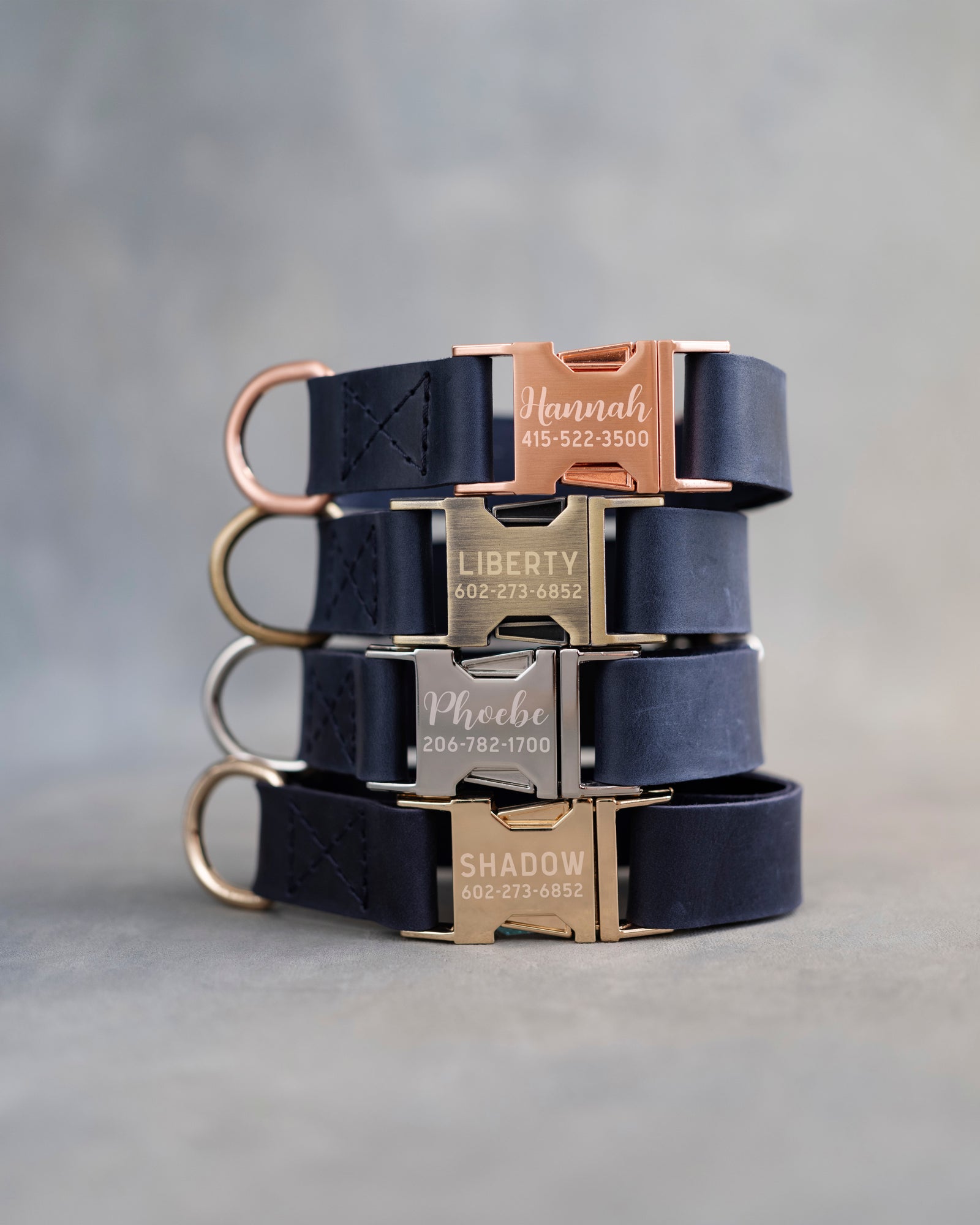 Dog Collar in Blueberry leather with fast release buckle