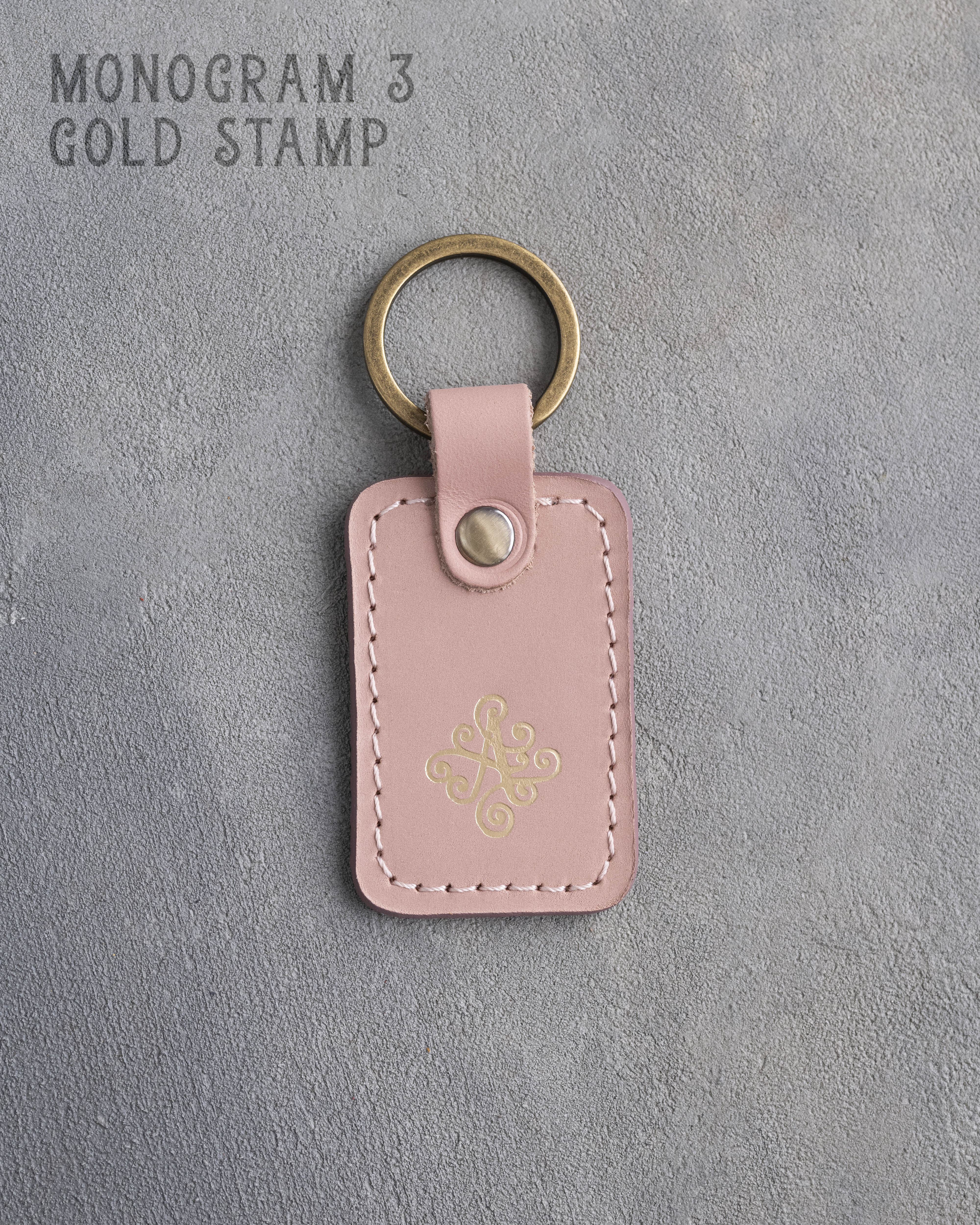 Personalized Leather Keychain in Blush Leather