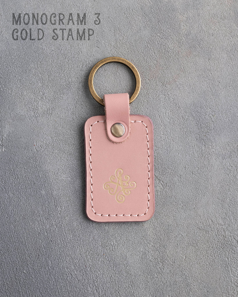 Personalized Leather Keychain in Blush Leather