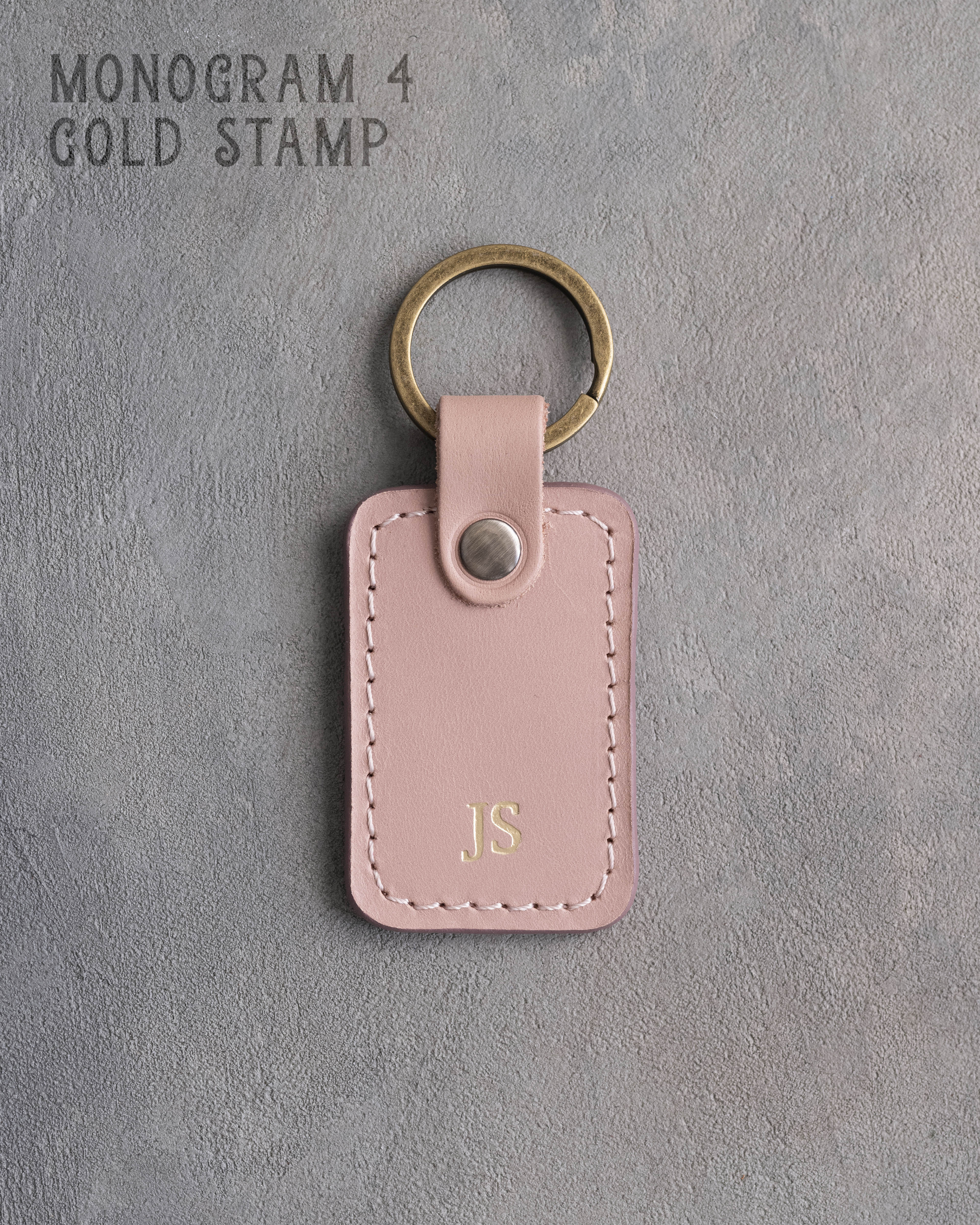 Personalized Leather Keychain in Blush Leather