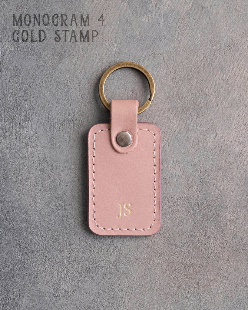 Personalized Leather Keychain in Blush Leather