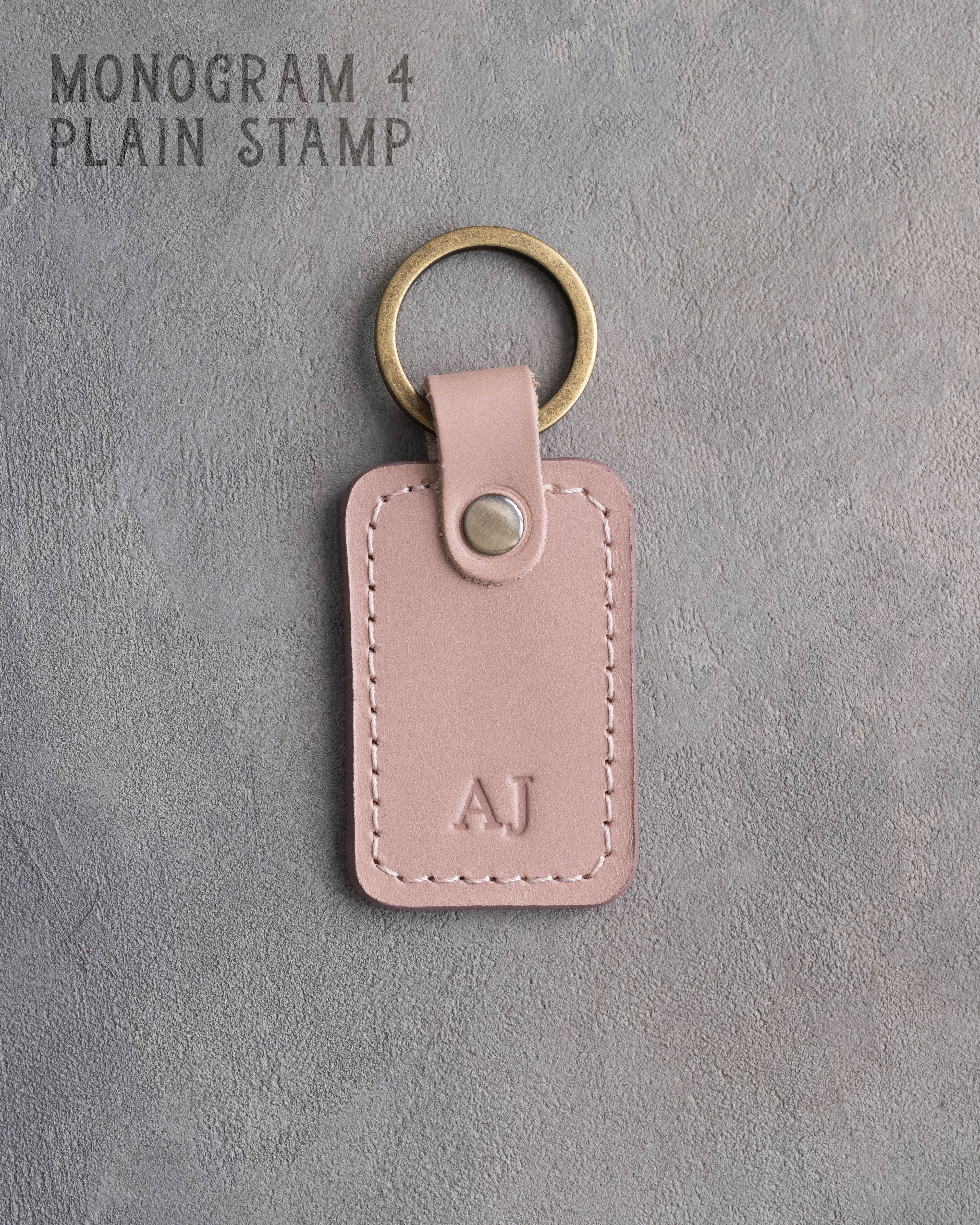 Personalized Leather Keychain in Blush Leather
